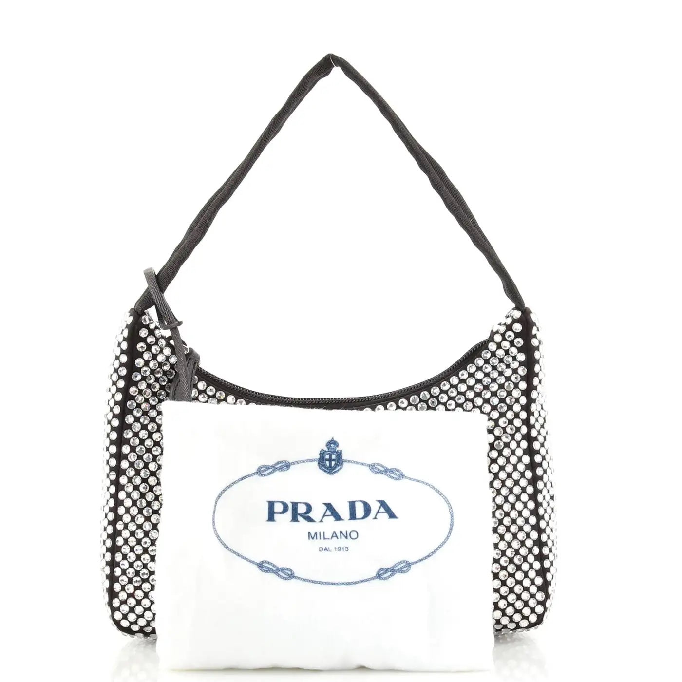 PRADA SATIN CRYSTAL EMBLISHED RE-EDITION 2000 HANDBAG