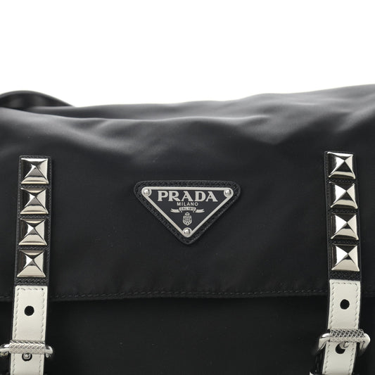 PRADA NYLON & LEATHER NEW VELA STUDDED MESSENGER BAG