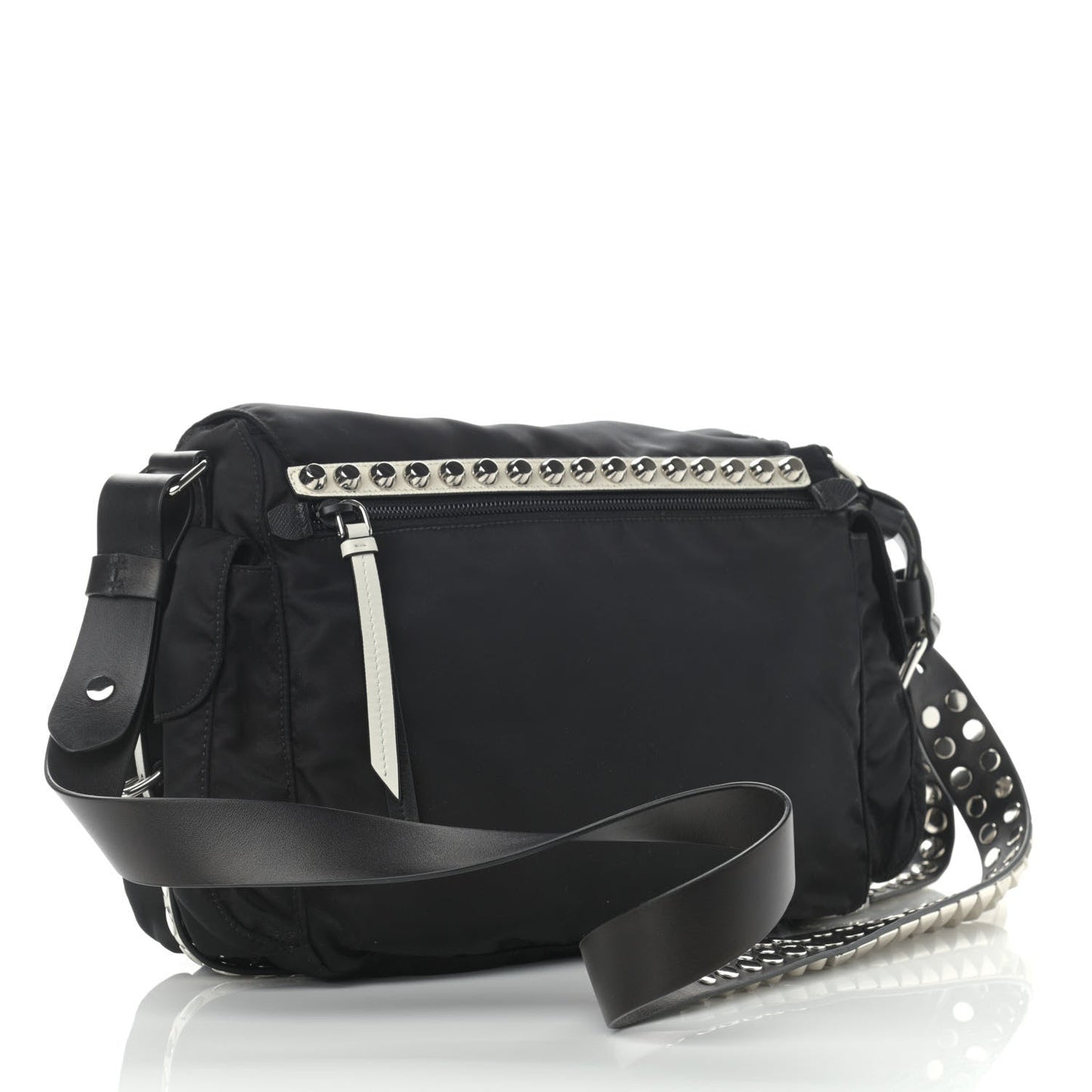 PRADA NYLON & LEATHER NEW VELA STUDDED MESSENGER BAG