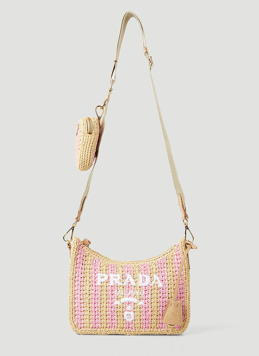 PRADA NEUTRAL RE-EDITION 2005 RAFFIA SHOULDER BAG