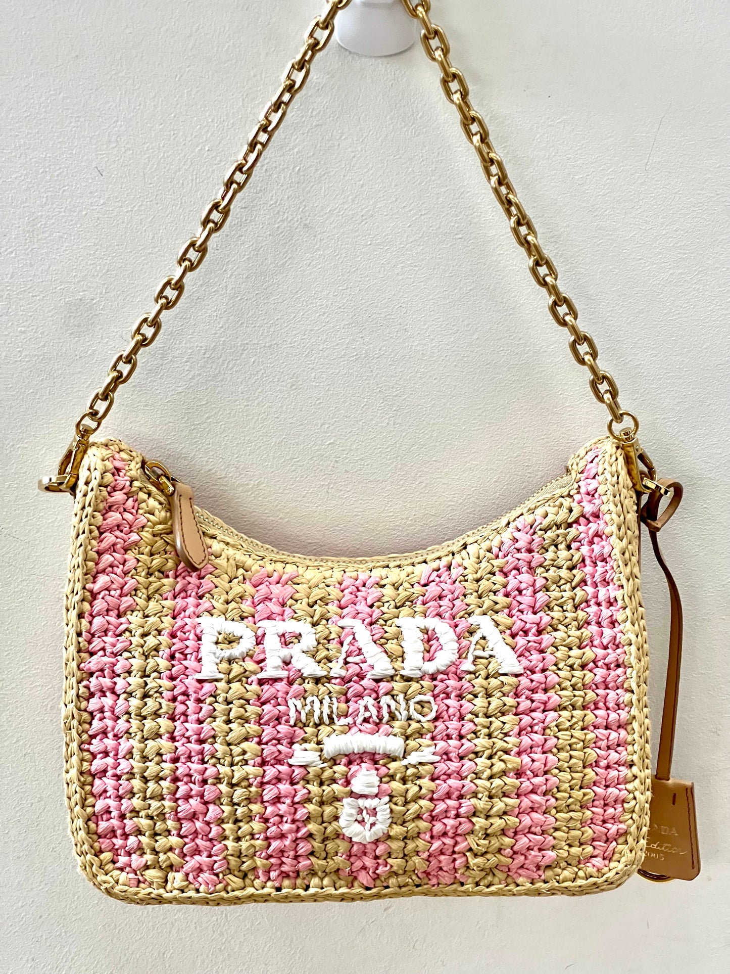 PRADA NEUTRAL RE-EDITION 2005 RAFFIA SHOULDER BAG