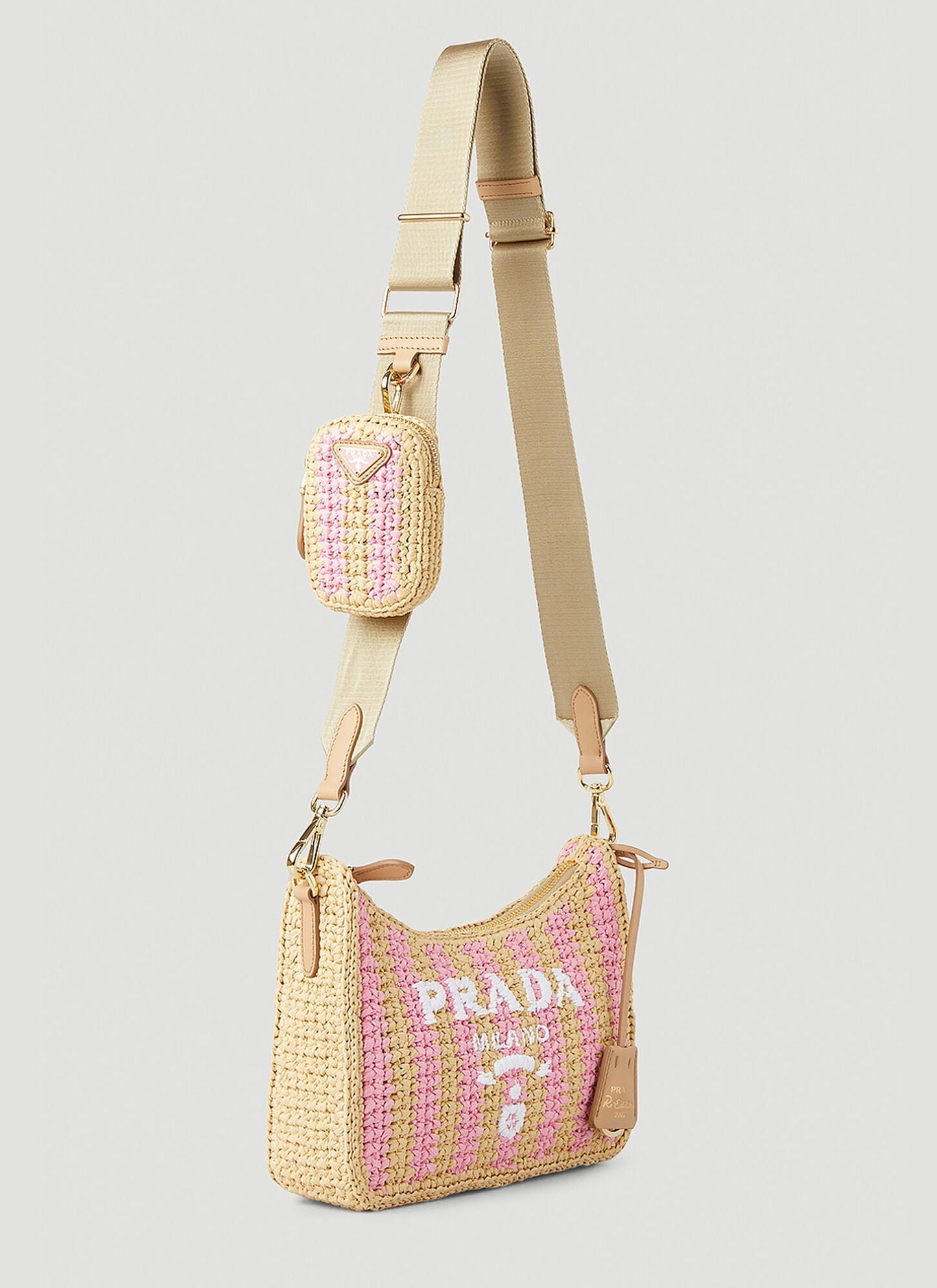 PRADA NEUTRAL RE-EDITION 2005 RAFFIA SHOULDER BAG