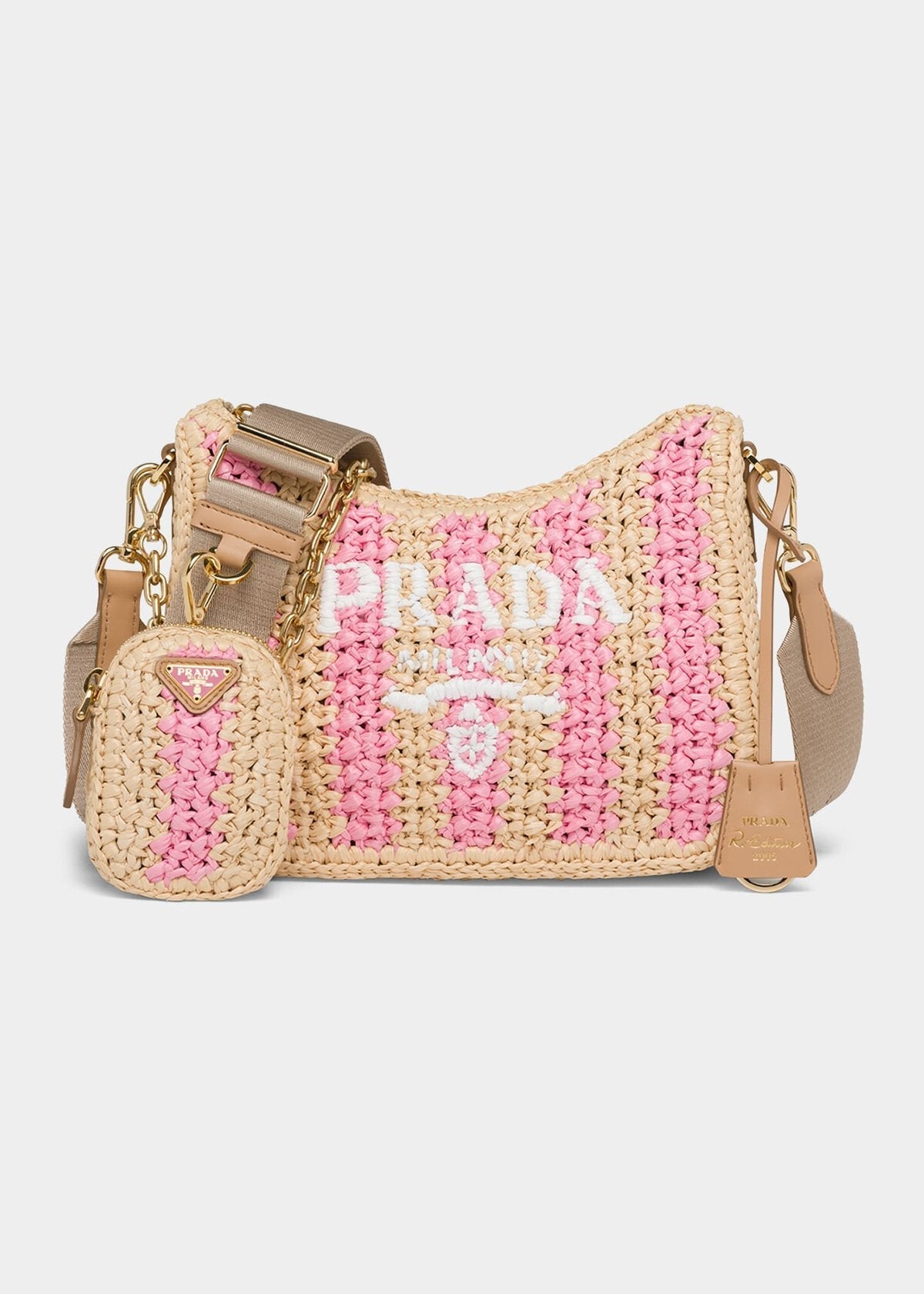 PRADA NEUTRAL RE-EDITION 2005 RAFFIA SHOULDER BAG