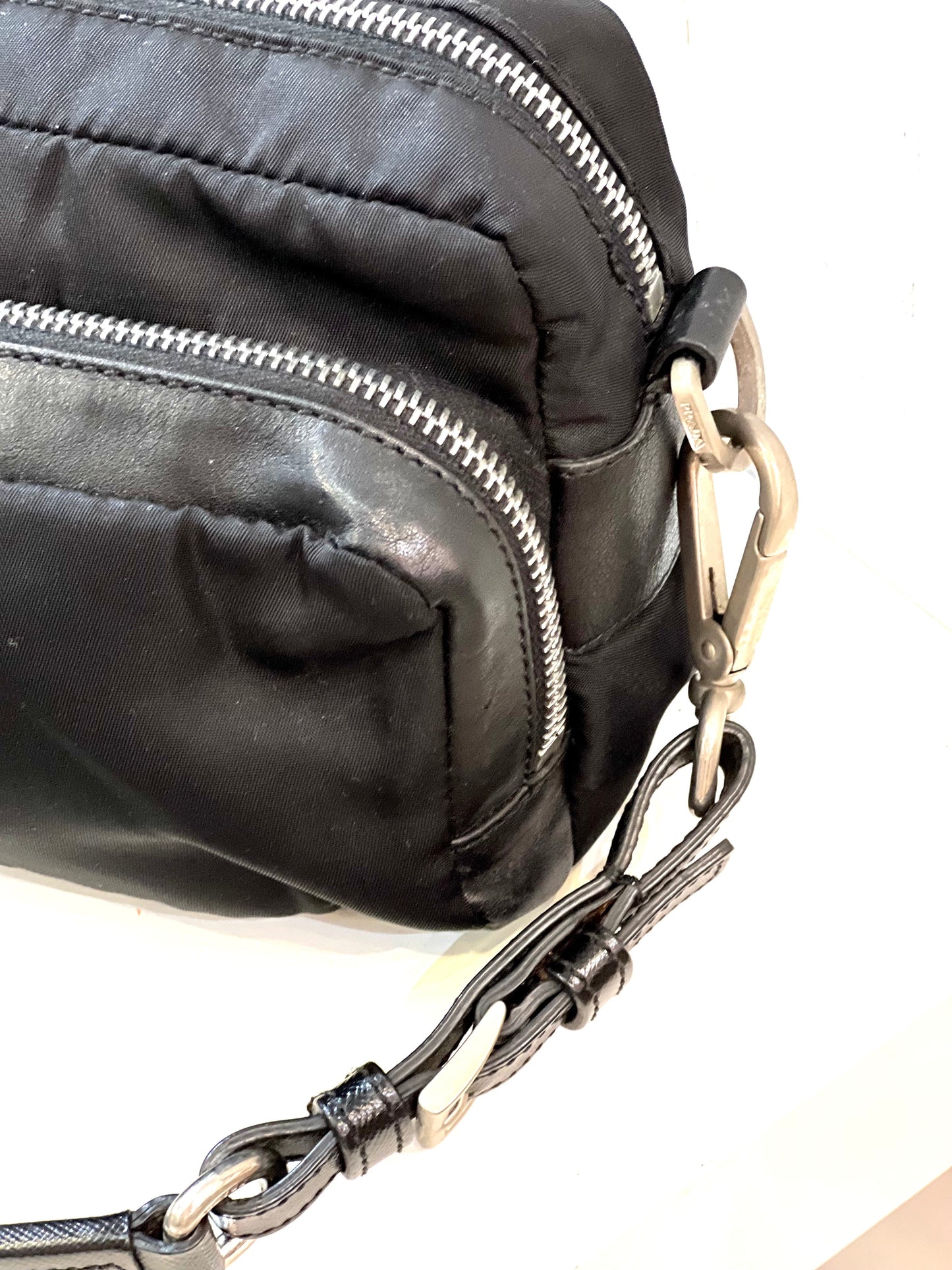 PRADA NYLON SAFFIANO VELA DOUBLE ZIP CAMERA BAG