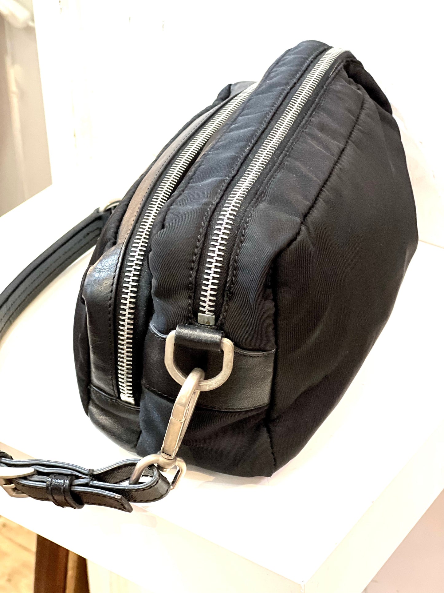 PRADA NYLON SAFFIANO VELA DOUBLE ZIP CAMERA BAG