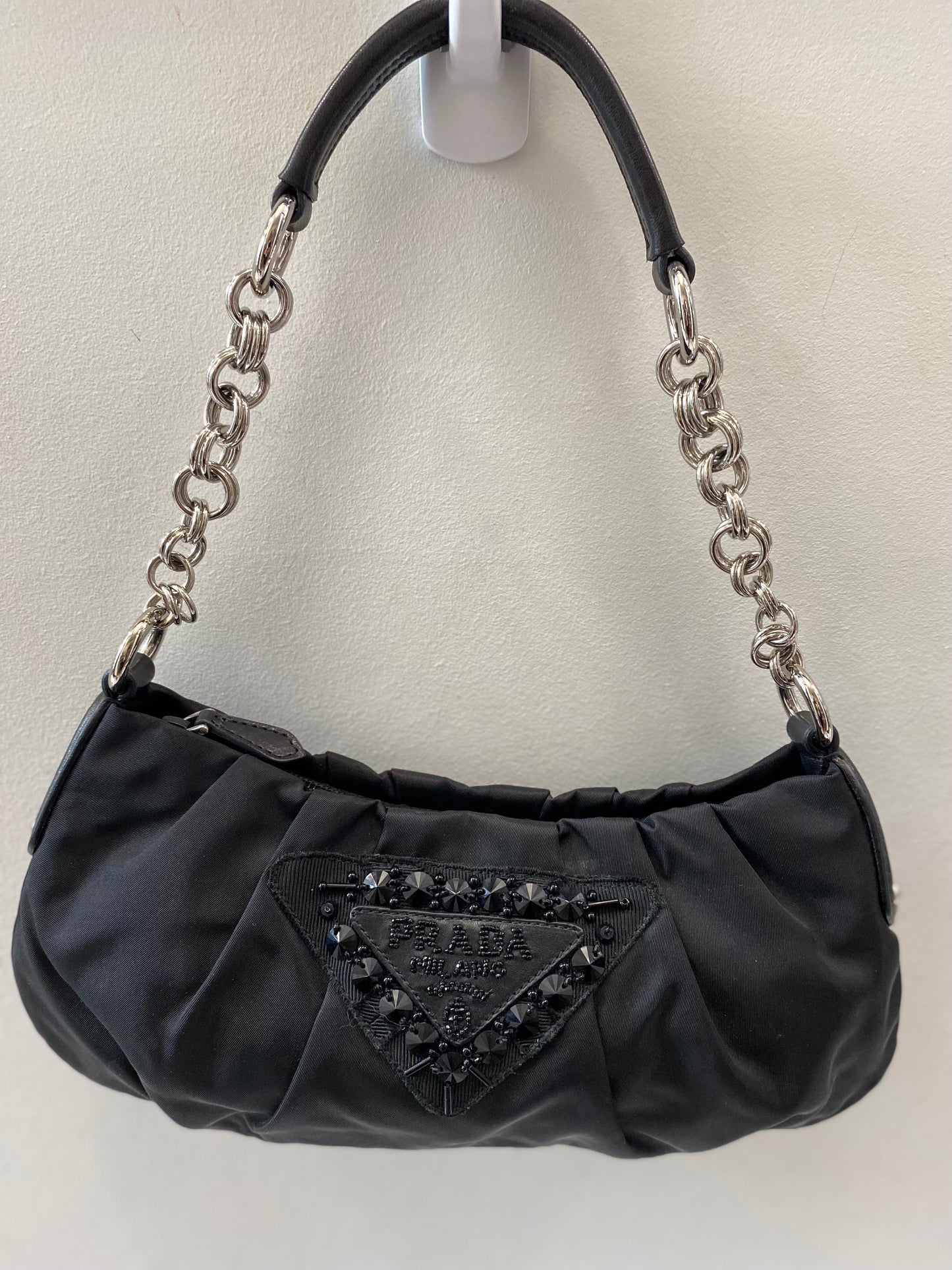 PRADA SEQUINED LOGO NYLON CHAIN BAG