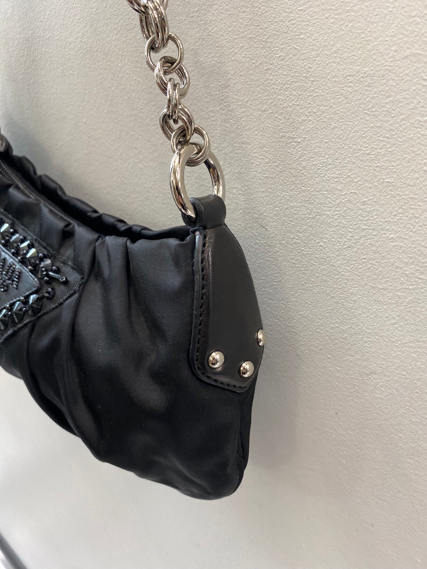 PRADA SEQUINED LOGO NYLON CHAIN BAG