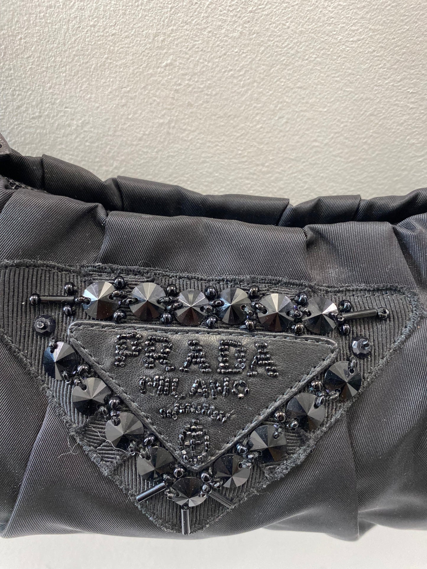 PRADA SEQUINED LOGO NYLON CHAIN BAG