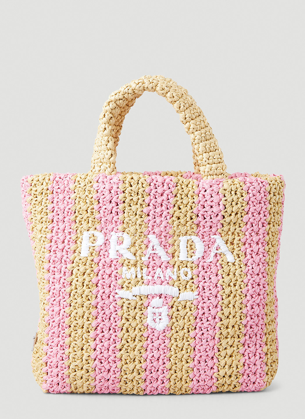 PRADA RAFFIA STRIPE SMALL TOTE BAG