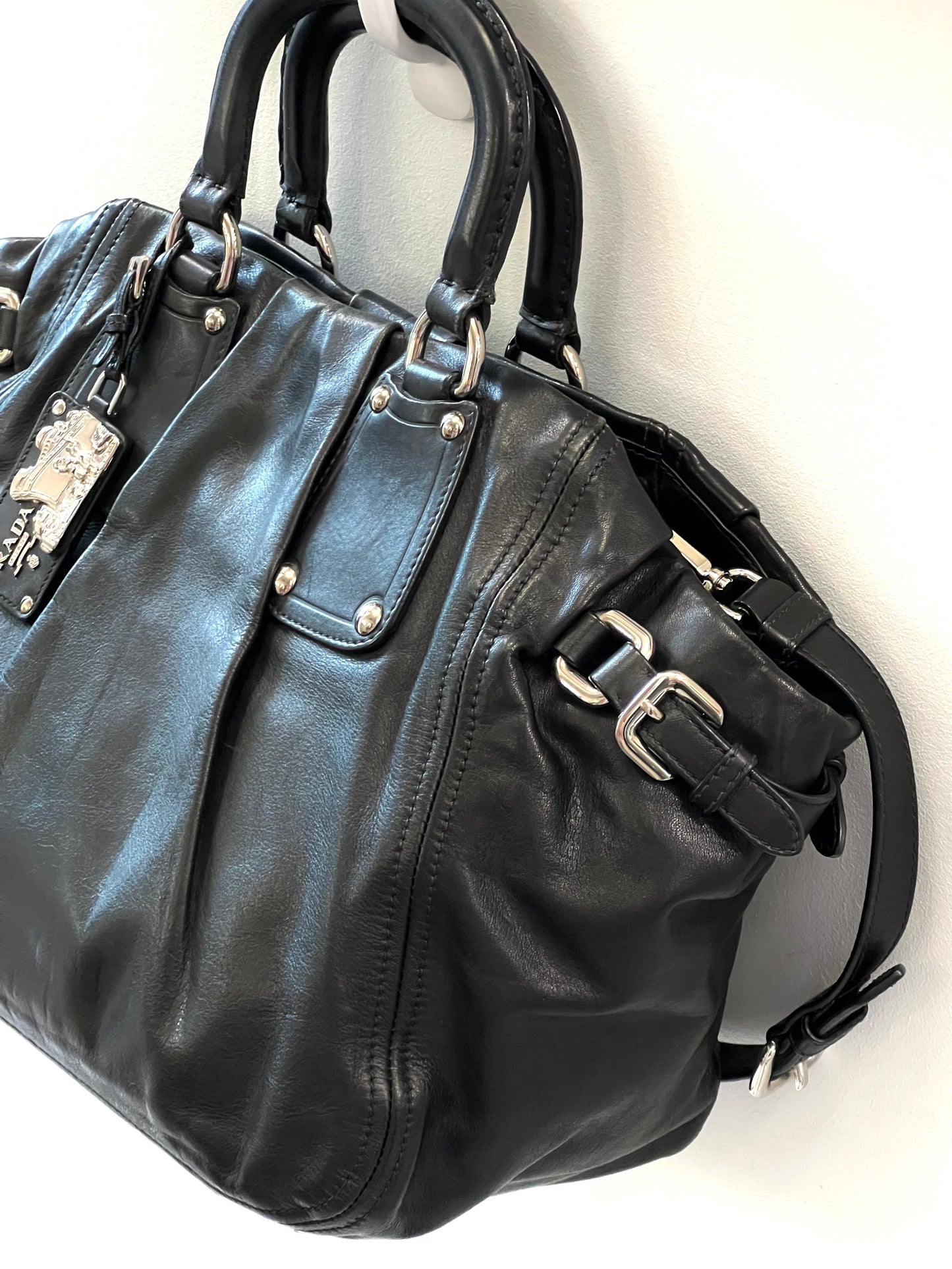 PRADA SOFT CALFSKIN LEATHER SHOULDER BAG