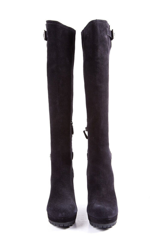 Prada Black Suede Knee-High Boots SZ 36