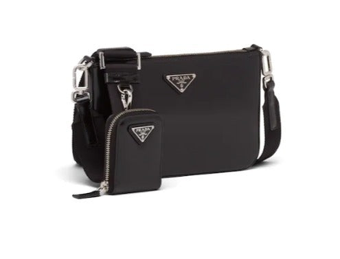 PRADA Brushed Leather Shoulder Bag-Black