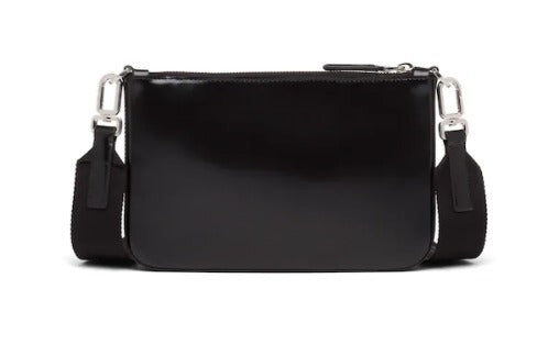 PRADA Brushed Leather Shoulder Bag-Black