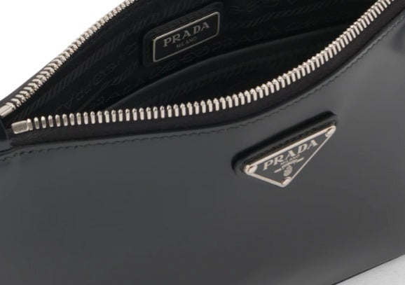 PRADA Brushed Leather Shoulder Bag-Black