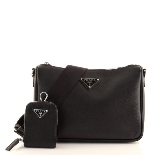 PRADA Brushed Leather Shoulder Bag-Black