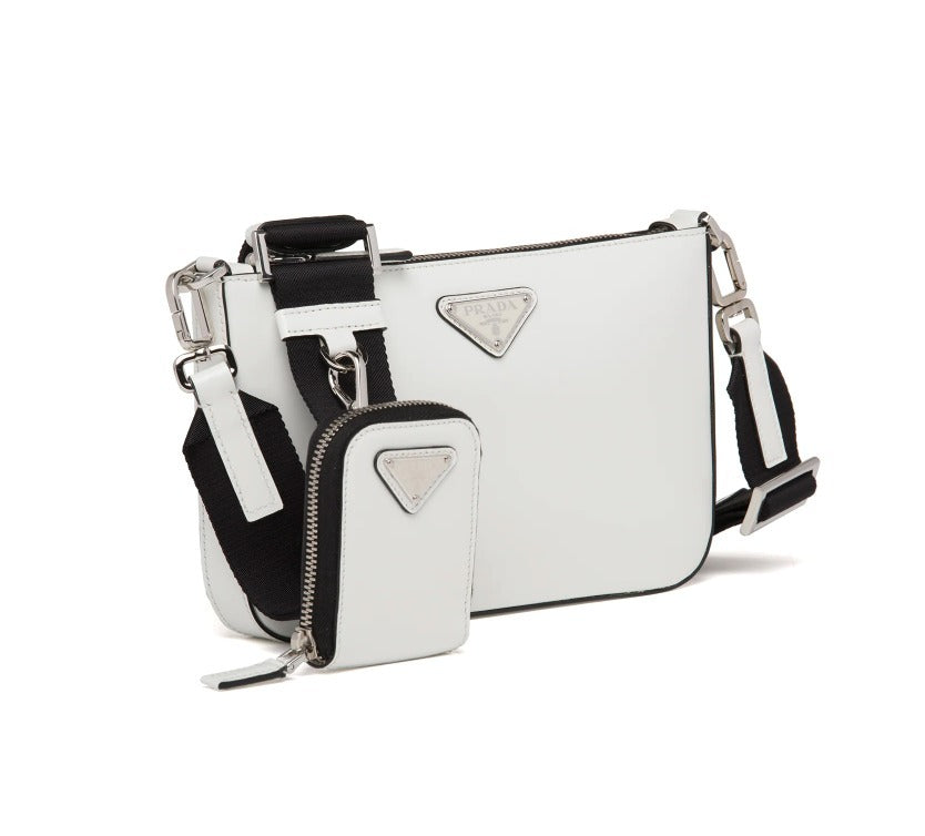 PRADA Brushed Leather Shoulder Bag-White