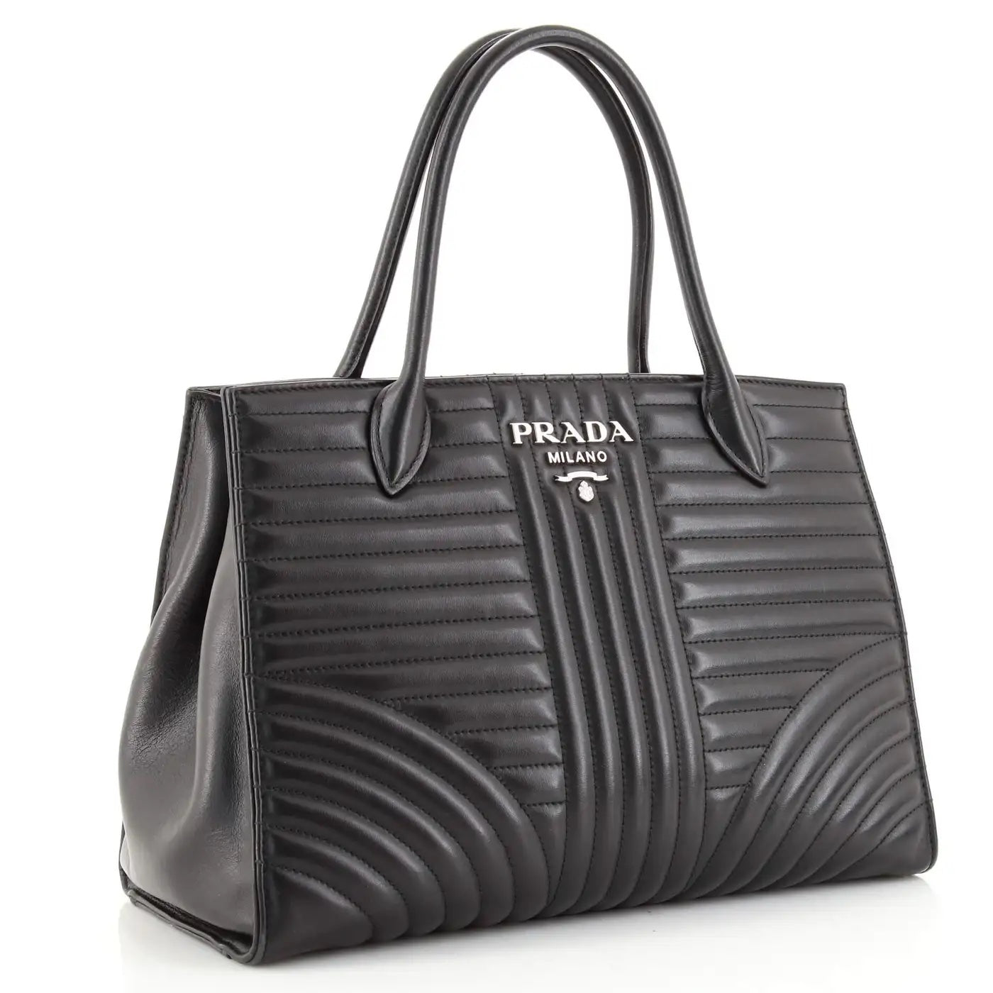 PRADA CONVERTIBLE DIAGRAMME QUILTED OPEN TOTE BAG