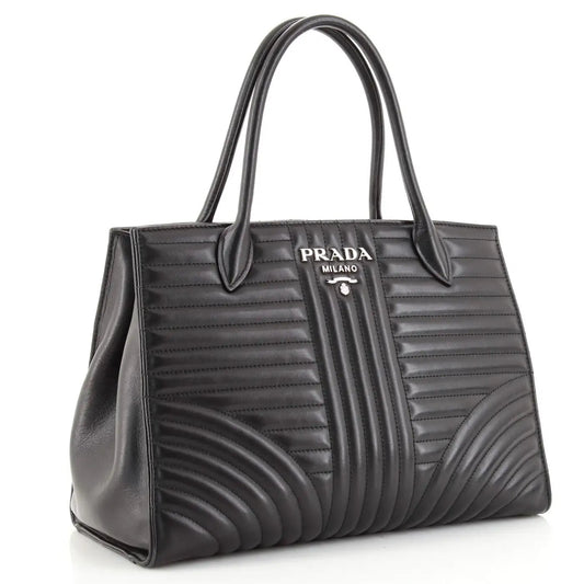 PRADA CONVERTIBLE DIAGRAMME QUILTED OPEN TOTE BAG