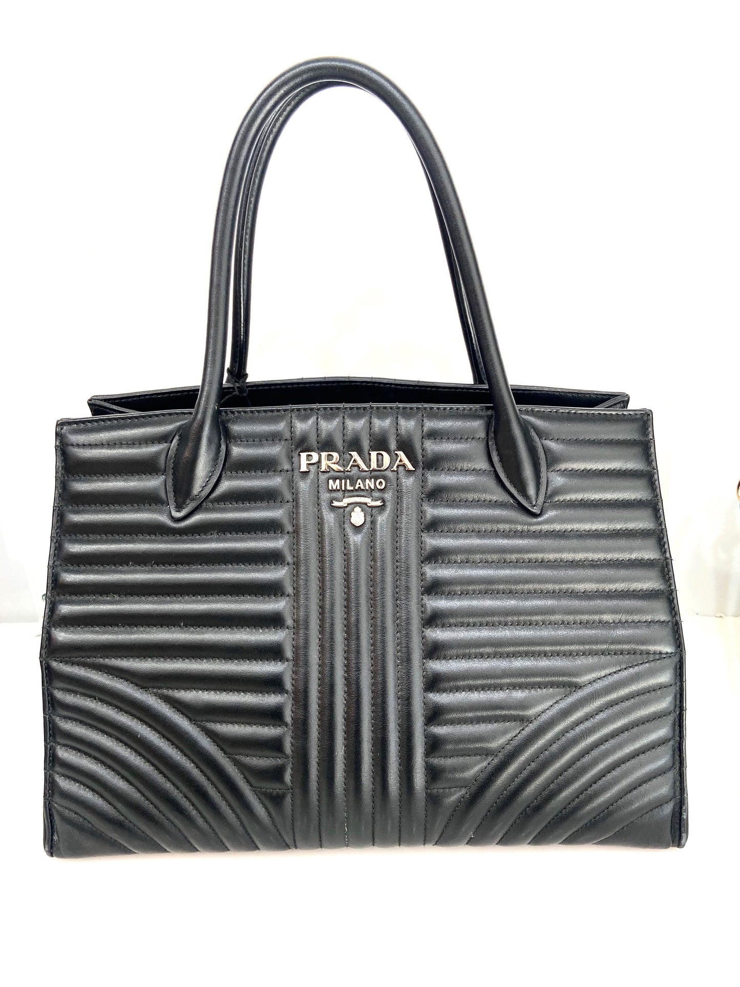 PRADA CONVERTIBLE DIAGRAMME QUILTED OPEN TOTE BAG