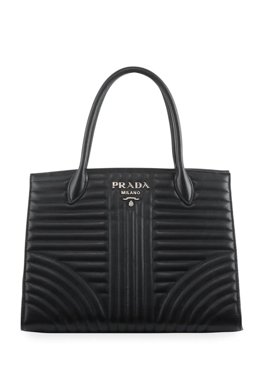 PRADA CONVERTIBLE DIAGRAMME QUILTED OPEN TOTE BAG