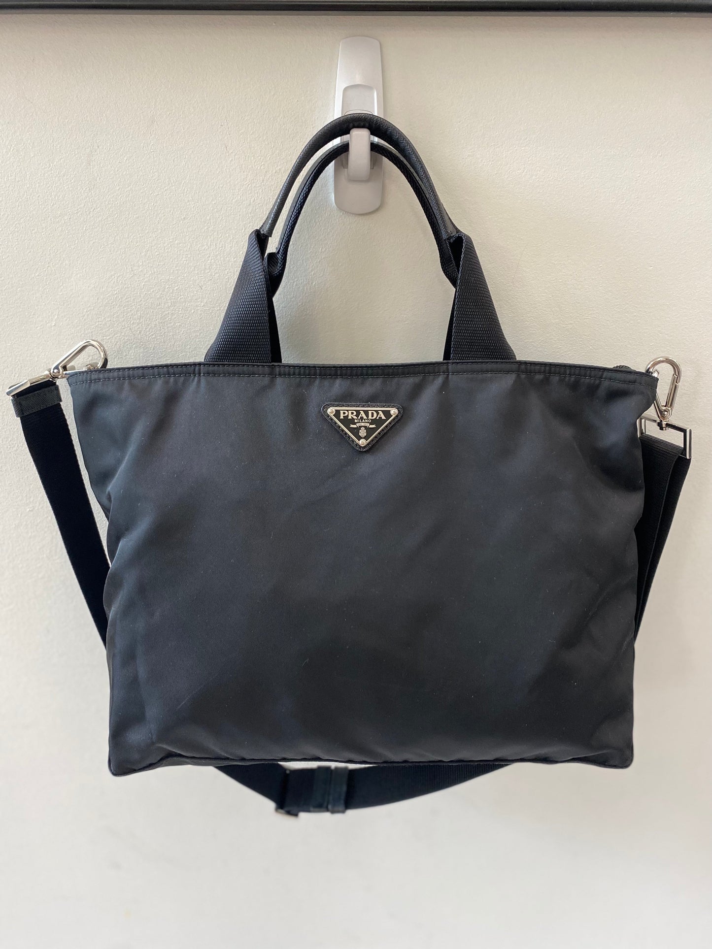 PRADA VELA TESSUTO CONVERTIBLE SMALL TOTE BAG