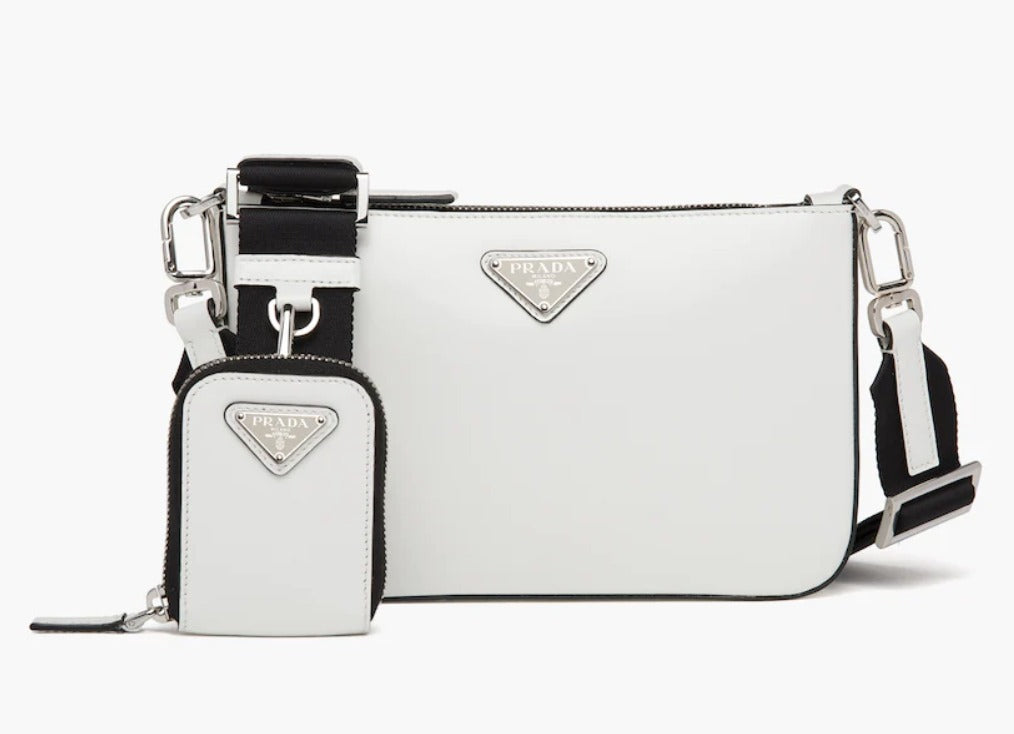 PRADA Brushed Leather Shoulder Bag-White