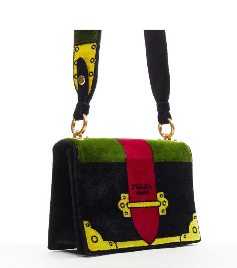 PRADA TROMPE L'OEIL VELVET CAHIER CROSSBODY