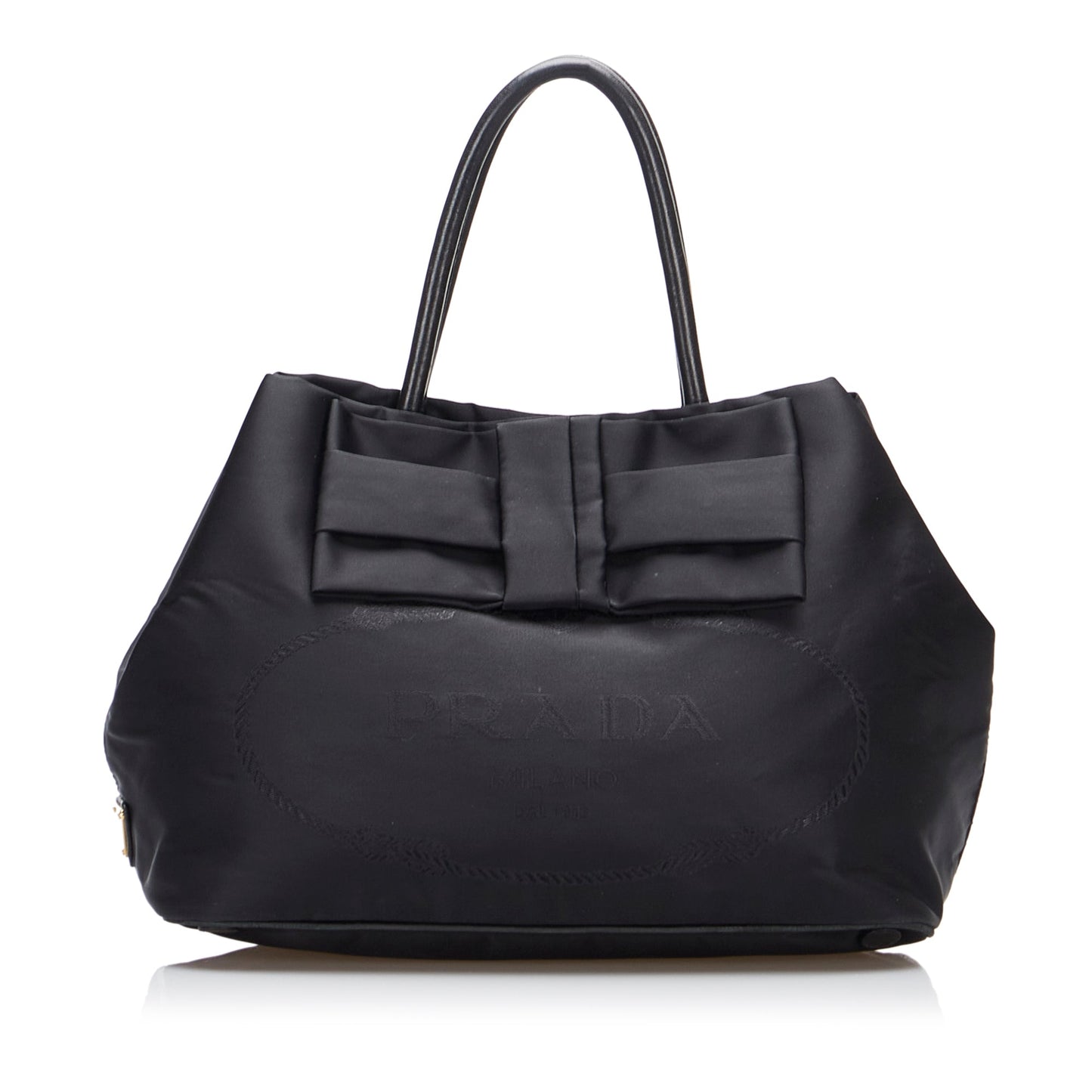 Prada Canapa Tessuto Bow Handbag Black