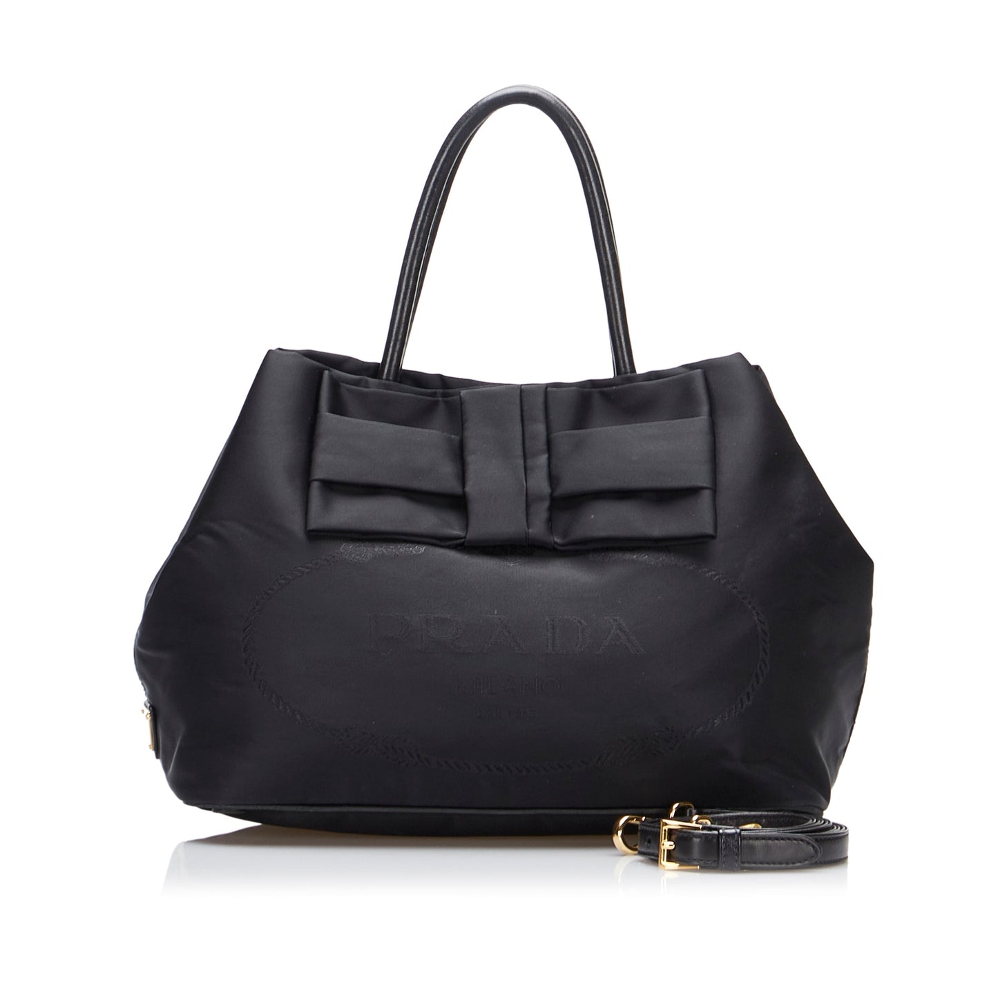 Prada Canapa Tessuto Bow Handbag Black