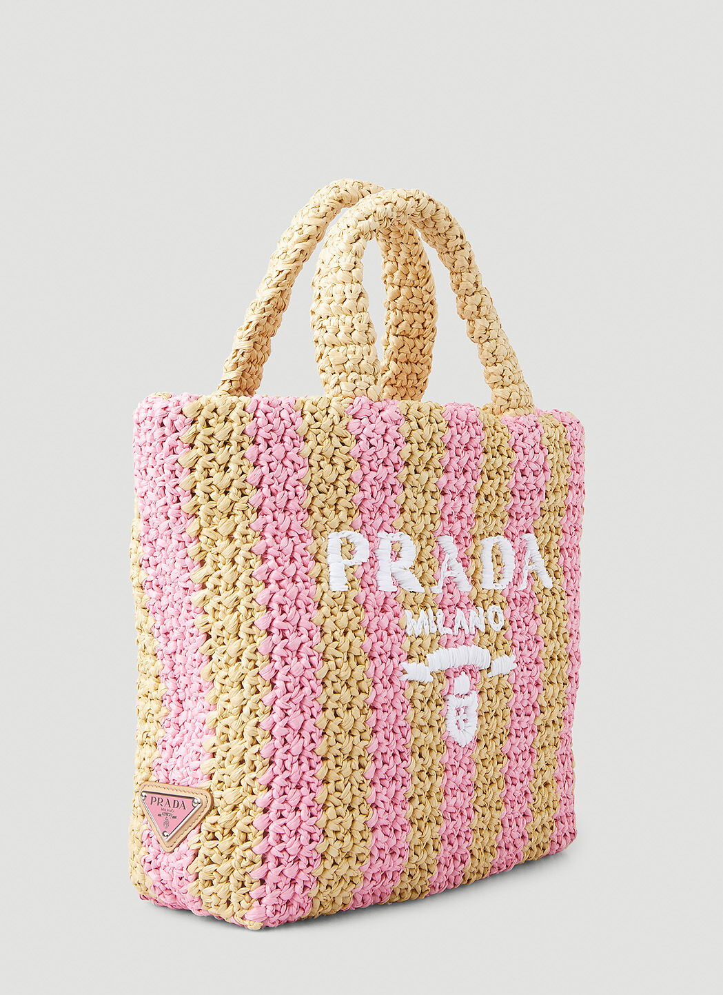 PRADA RAFFIA STRIPE SMALL TOTE BAG