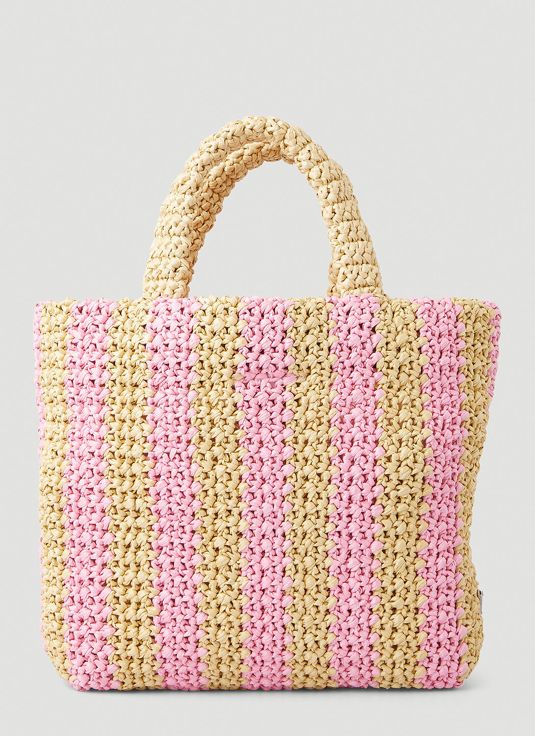 PRADA RAFFIA STRIPE SMALL TOTE BAG