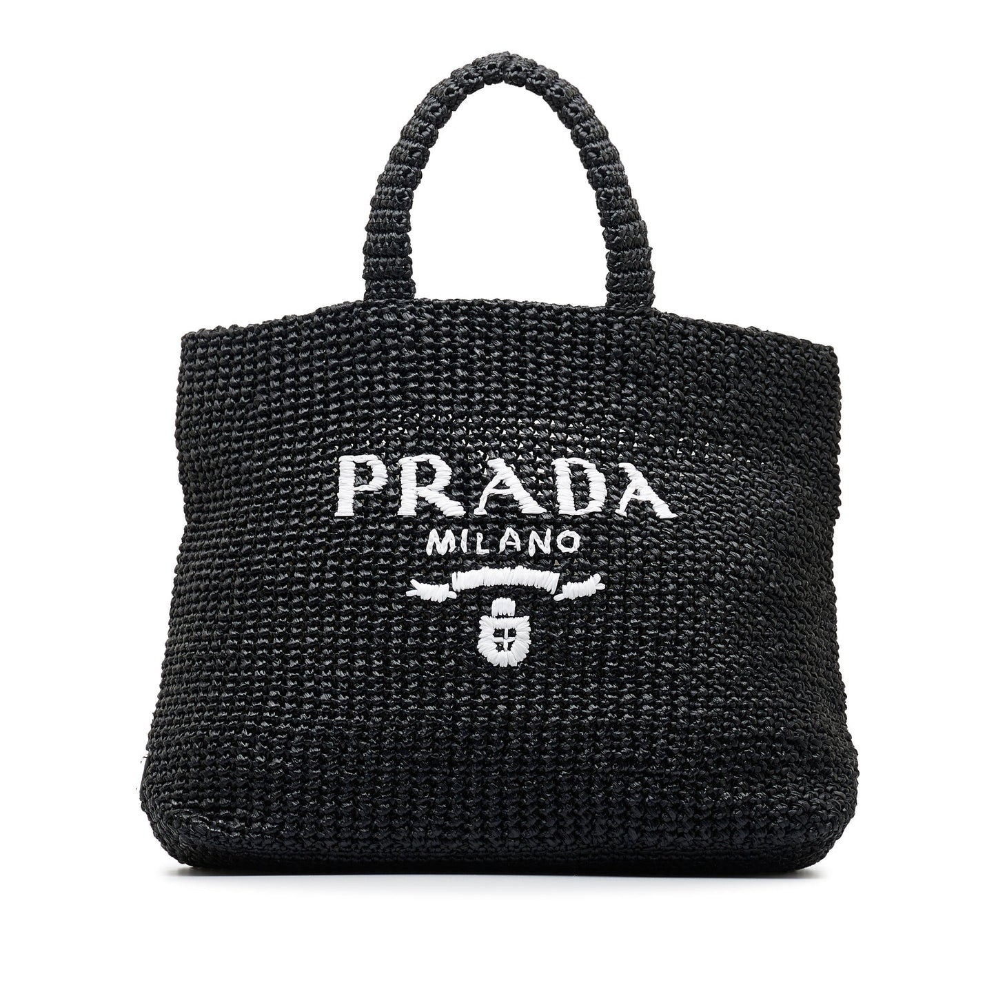 Black Prada Raffia Logo Tote