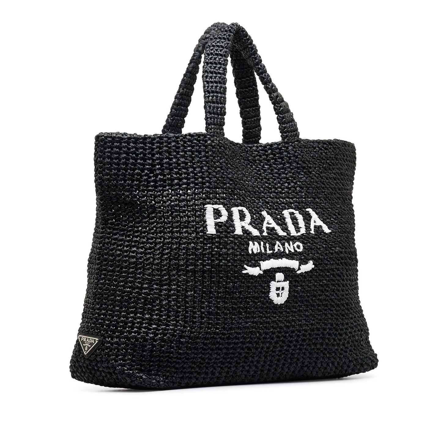 Black Prada Raffia Logo Tote