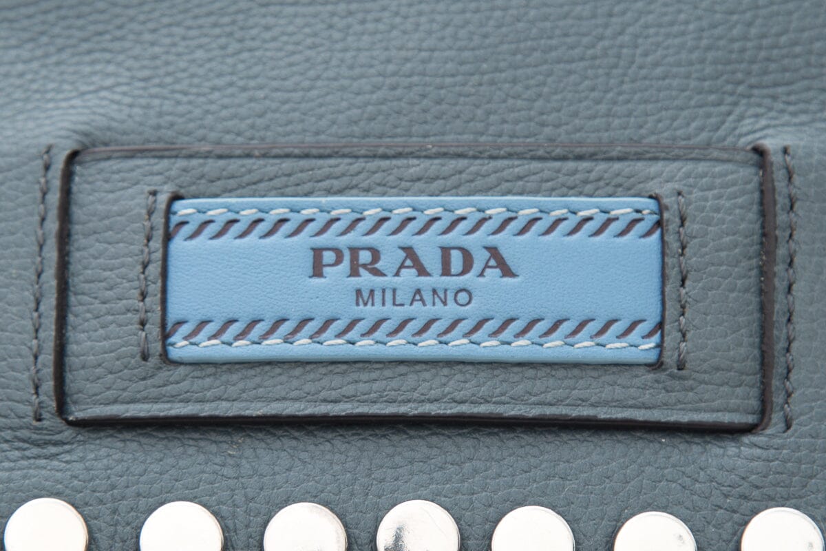 Prada Slate Blue Leather Studded Etiquette Crossbody Handbag