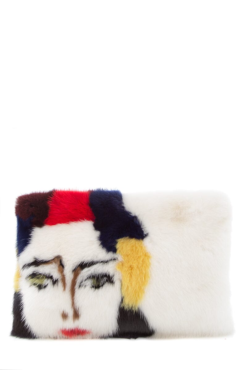 Prada Multicolor Mink Face Print Clutch