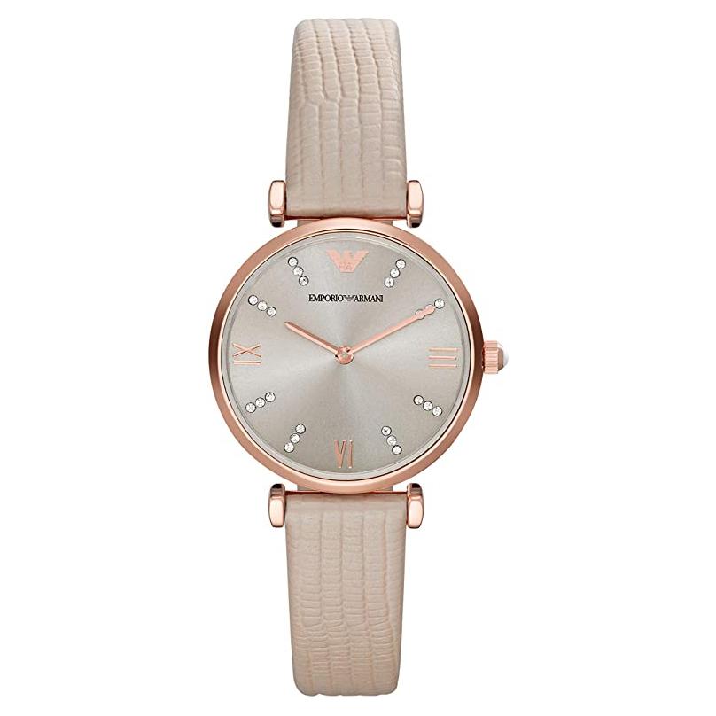 Ladies / Womens Rose Gold Cream Leather Emporio Armani Designer Watch AR1681