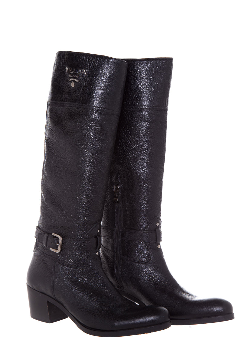 Prada Black Western Tall Boots SZ 38