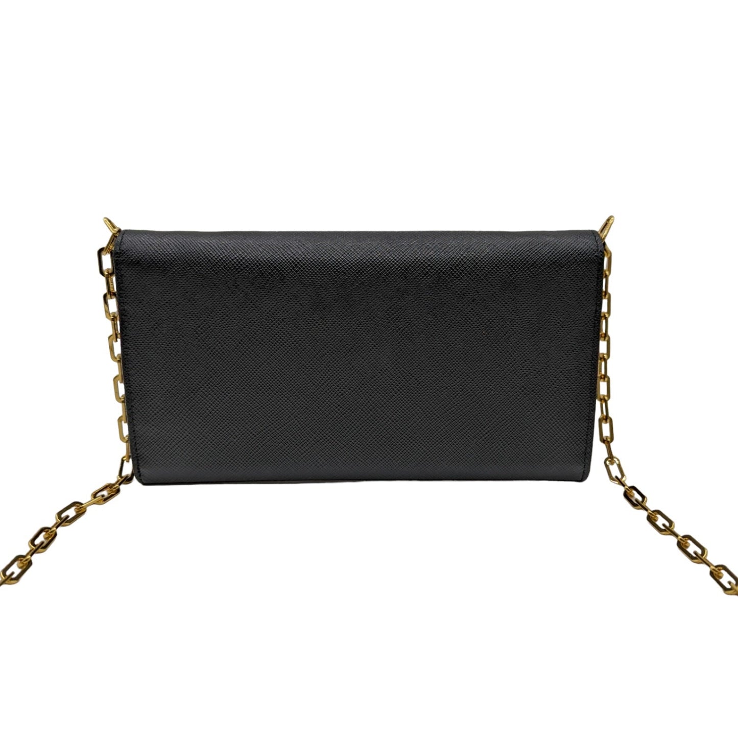 Prada Black Saffiano Metal Oro Chain Wallet Crossbody