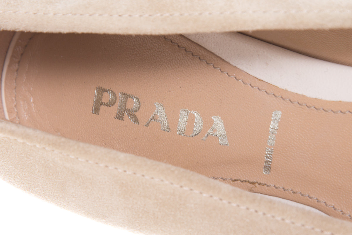 Prada Nude Suede Fringe Tassel Flats SZ 38.5