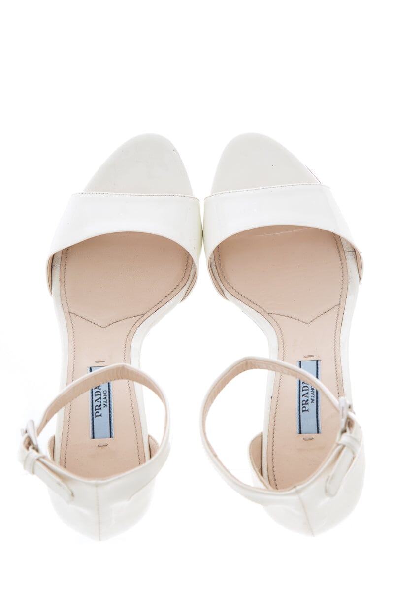 Prada White Patent Leather Sandals SZ 36.5