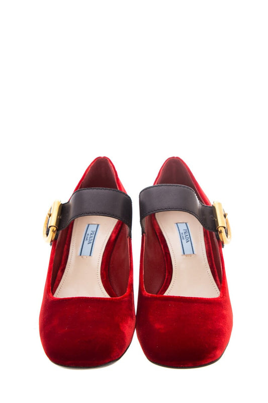 Prada Red Velvet Mary Jane SZ 37