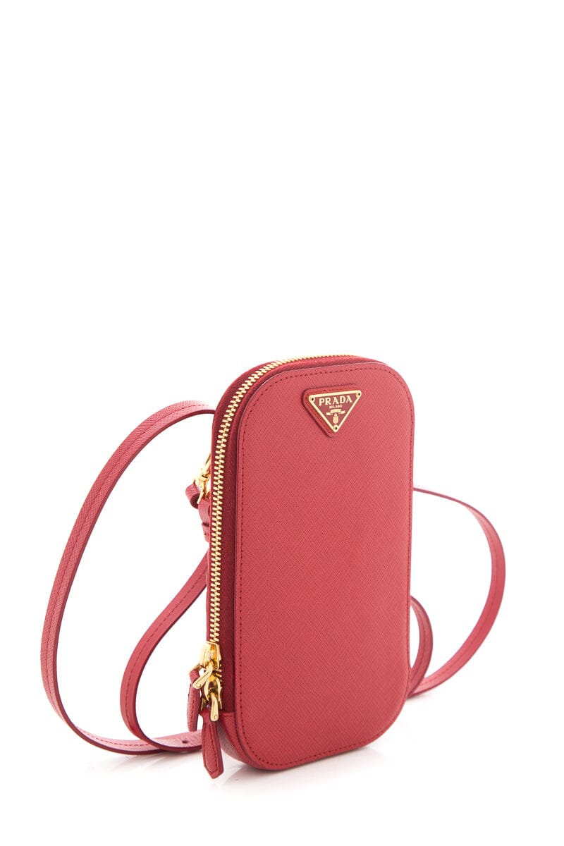 Prada Red Leather Zip Phone Holder Cross-Body