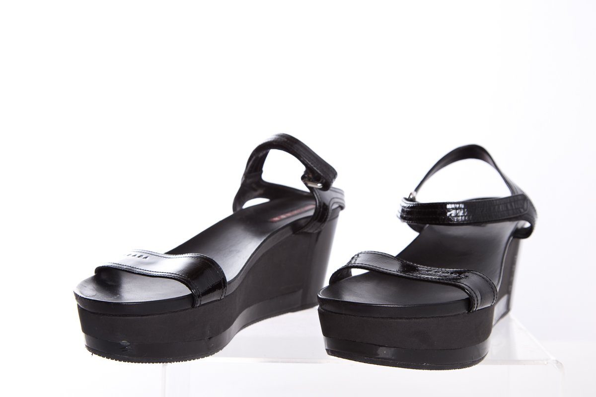 Prada Black Patent Leather Platform Sandals SZ 39