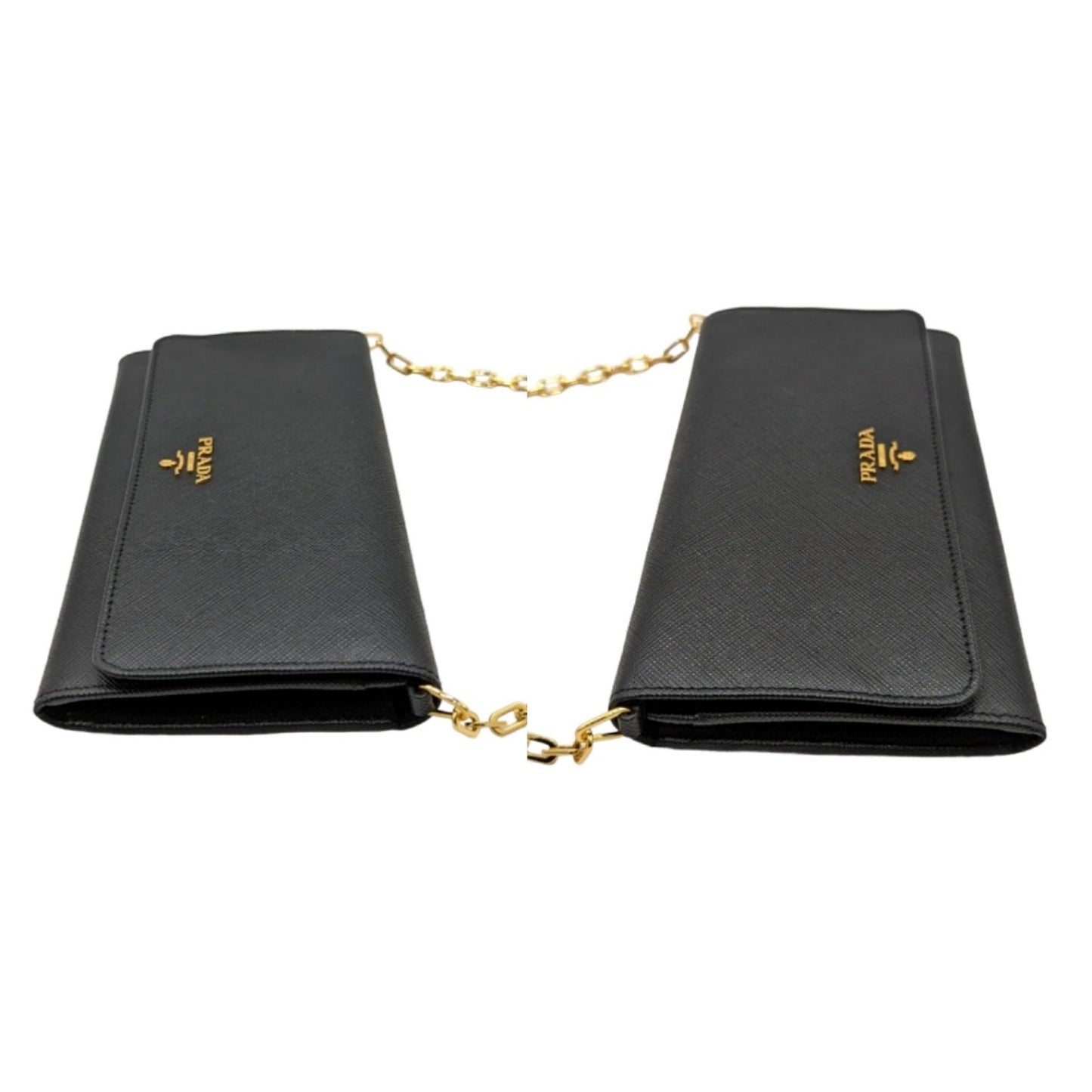 Prada Black Saffiano Metal Oro Chain Wallet Crossbody