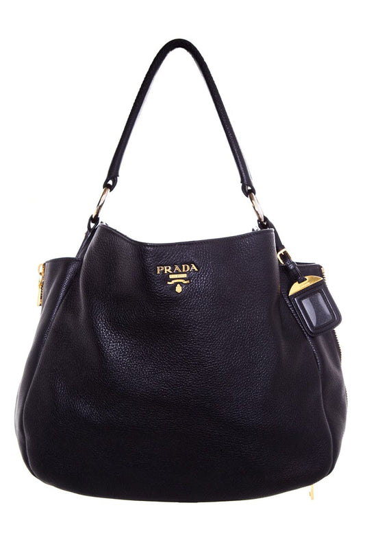 Prada Vitello Donna Large Black Grained Leather  Tote