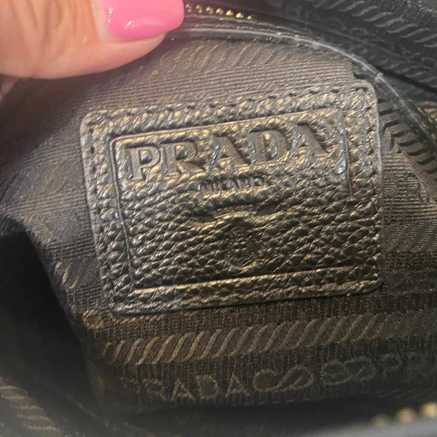 PRADA Black Vitello Daino Satchel Rame