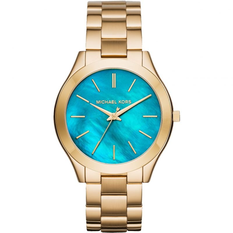 Michael Kors Ladies Slim Runway Gold Ocean Blue Watch MK3492