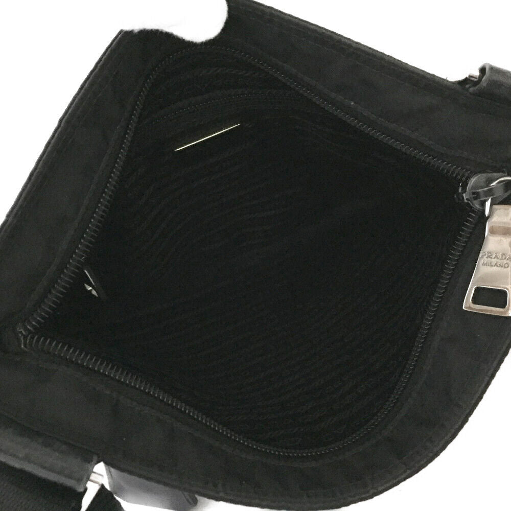 PRADA Logo Plate Black Nylon Shoulder Bag