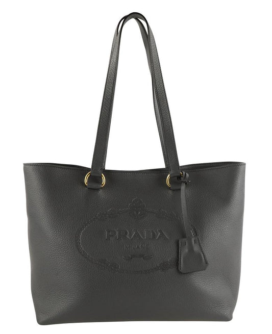 Prada Vitello Daino Shopping Embossed Grey Leather Tote