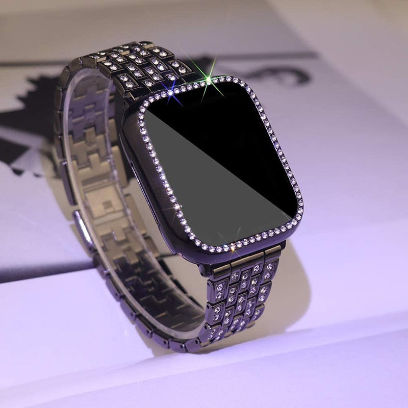 Metal Strap for Apple Watch Band 40mm 44mm 41mm 45mm Woman Diamond Stainless Steel Link Bracelet iWatch 7 6 SE 5 4 3 No Watch